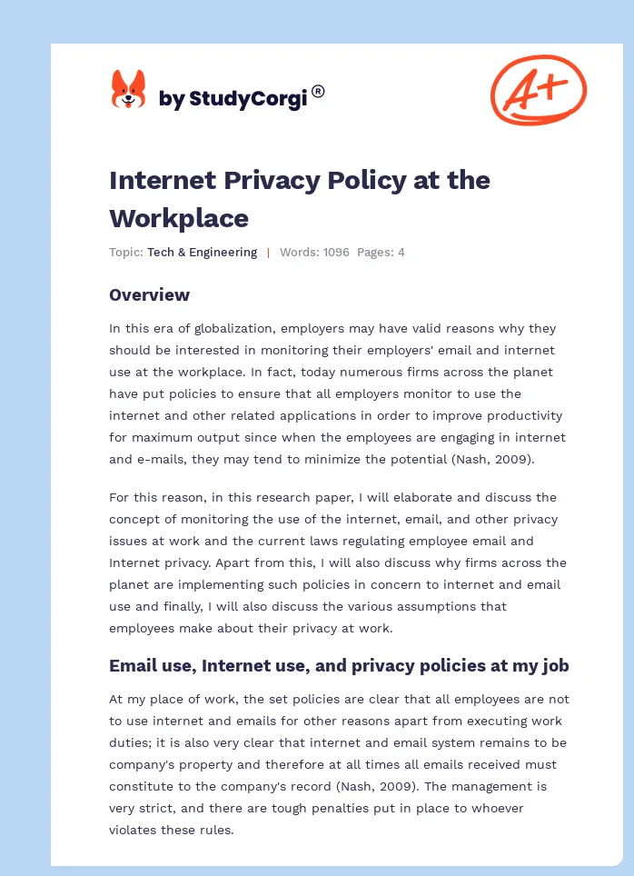 Internet Privacy Policy at the Workplace. Page 1