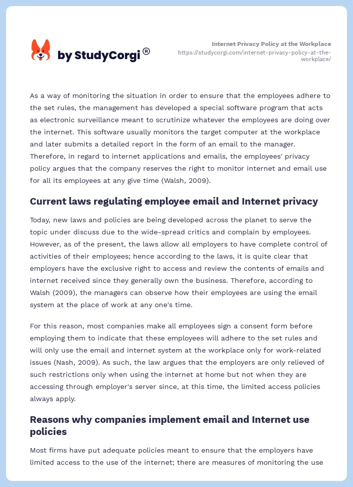 Internet Privacy Policy at the Workplace. Page 2