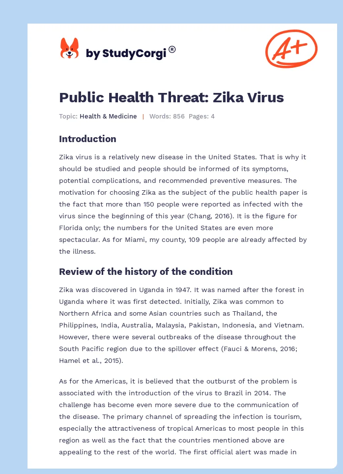 Public Health Threat: Zika Virus. Page 1