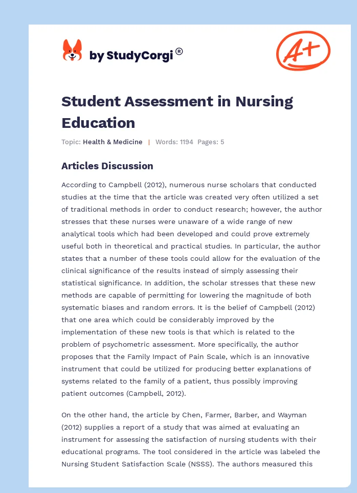 Student Assessment in Nursing Education. Page 1