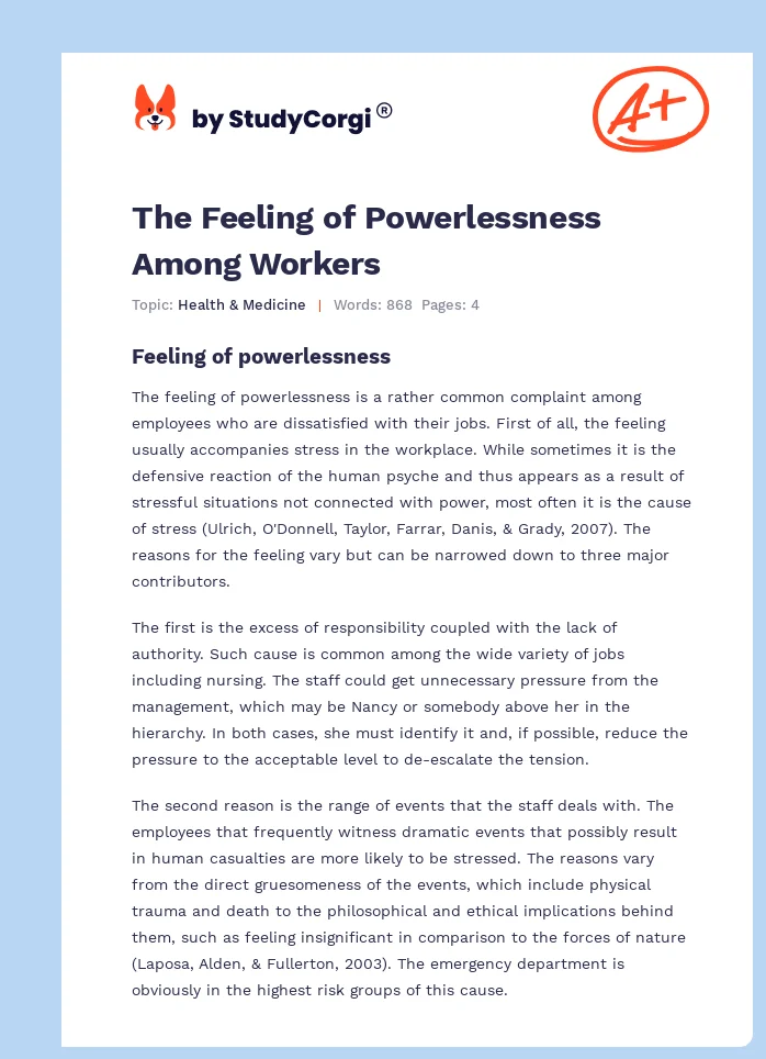 The Feeling of Powerlessness Among Workers. Page 1