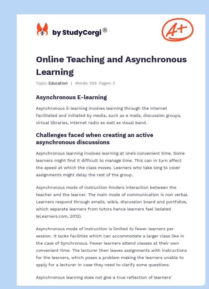 Online Teaching and Asynchronous Learning. Page 1