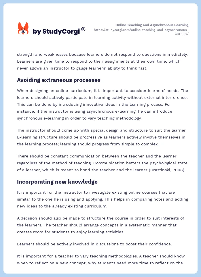Online Teaching and Asynchronous Learning. Page 2