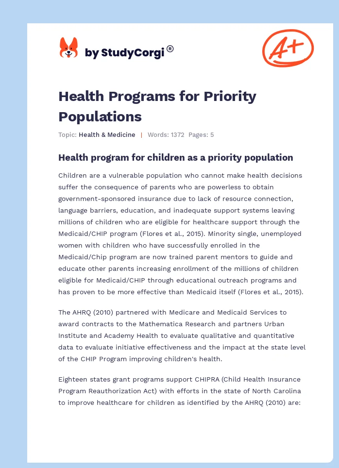 Health Programs for Priority Populations. Page 1
