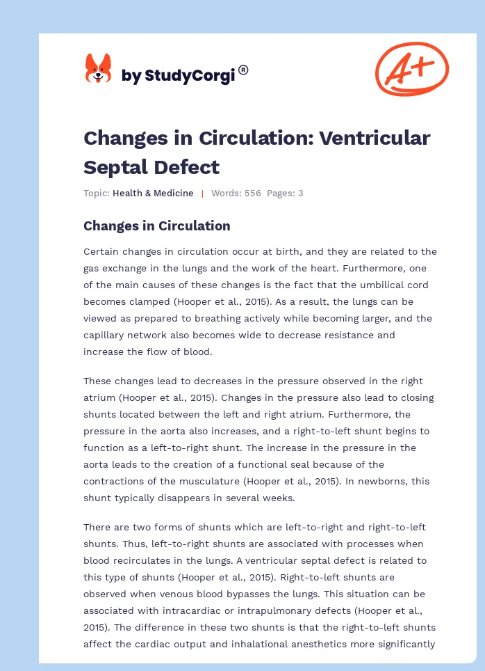 Changes in Circulation: Ventricular Septal Defect. Page 1