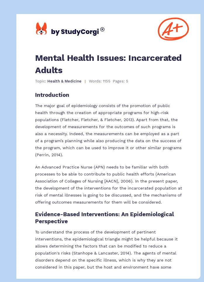 Mental Health Issues: Incarcerated Adults. Page 1