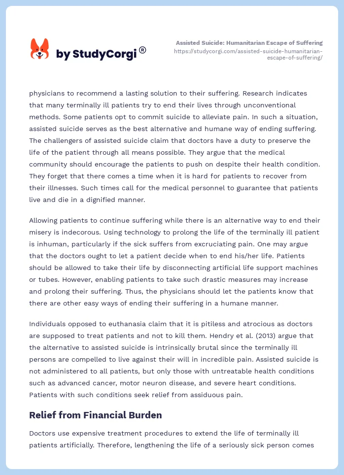 Assisted Suicide: Humanitarian Escape of Suffering. Page 2