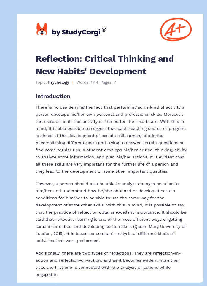 Reflection: Critical Thinking and New Habits' Development. Page 1