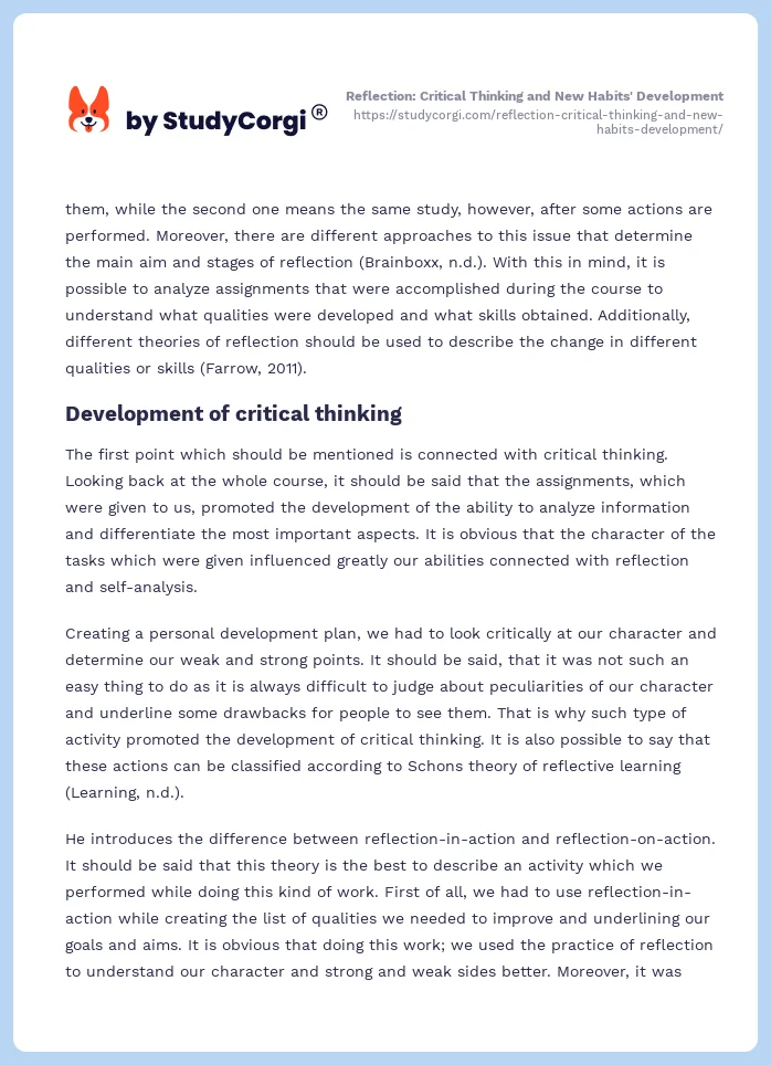 Reflection: Critical Thinking and New Habits' Development. Page 2