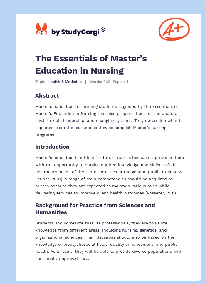 The Essentials of Master’s Education in Nursing. Page 1