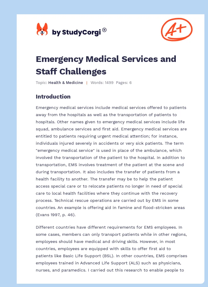 Emergency Medical Services and Staff Challenges. Page 1