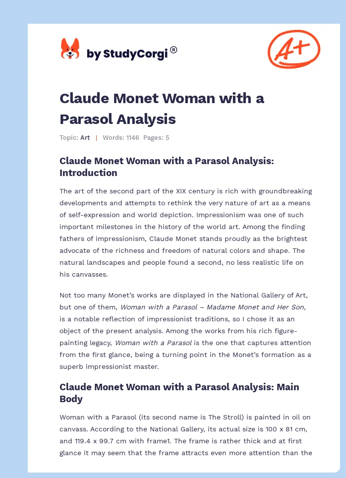 Claude Monet Woman with a Parasol Analysis. Page 1