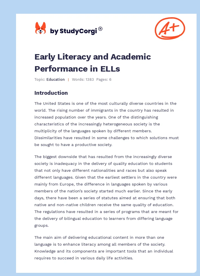 Early Literacy and Academic Performance in ELLs. Page 1