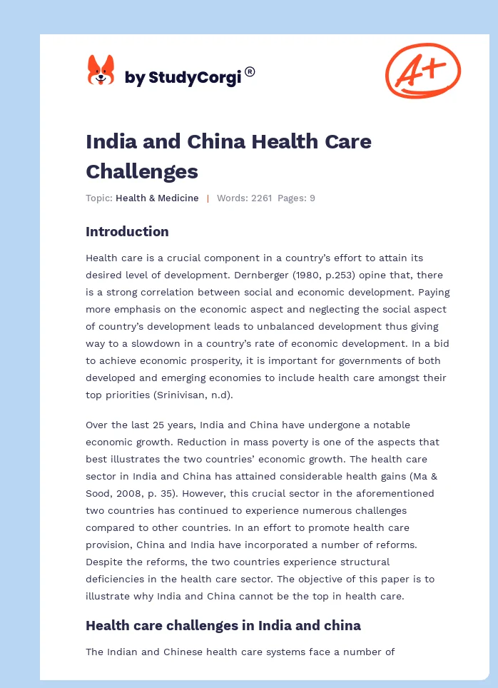 India and China Health Care Challenges. Page 1