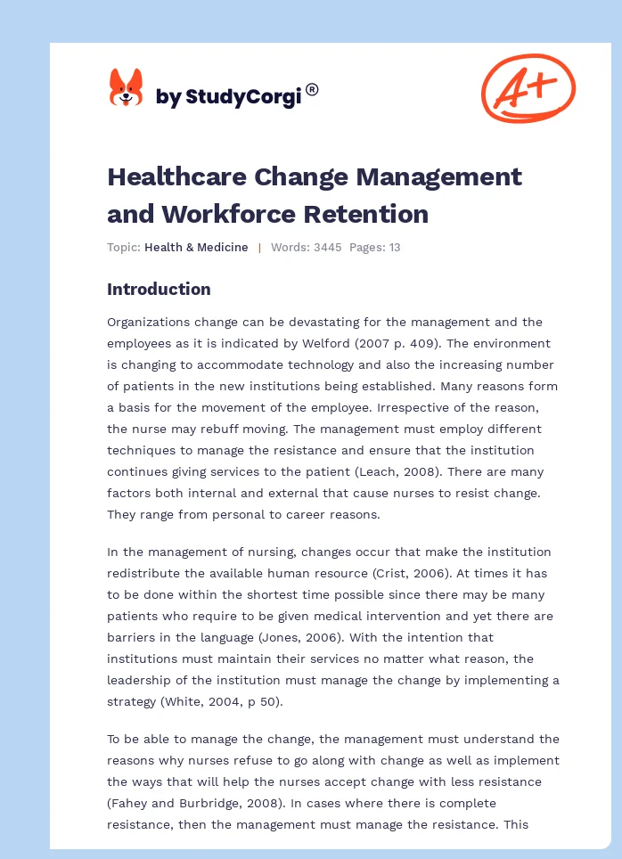 Healthcare Change Management and Workforce Retention. Page 1