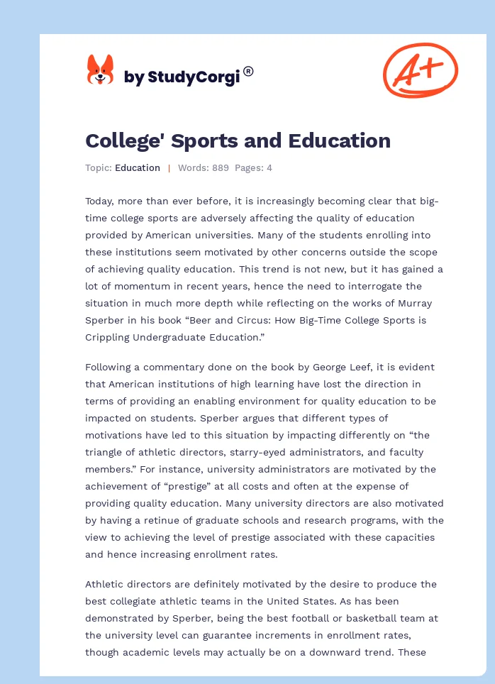 College' Sports and Education. Page 1