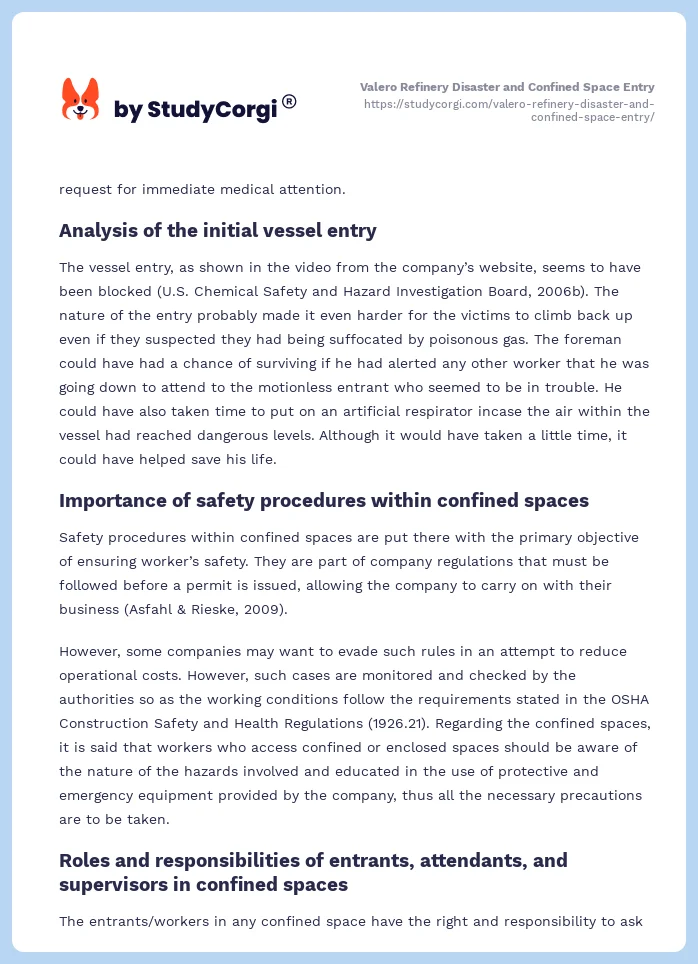 Valero Refinery Disaster and Confined Space Entry. Page 2