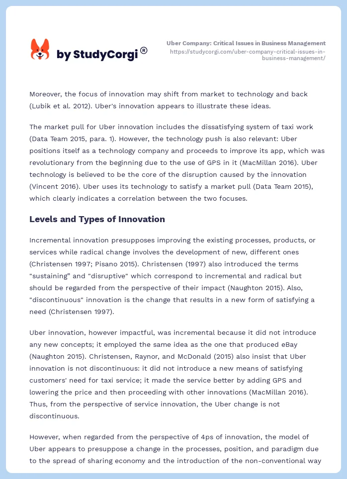 Uber Company: Critical Issues in Business Management. Page 2