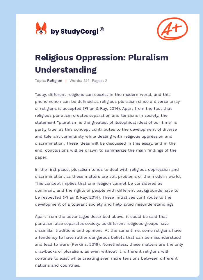 Religious Oppression: Pluralism Understanding. Page 1