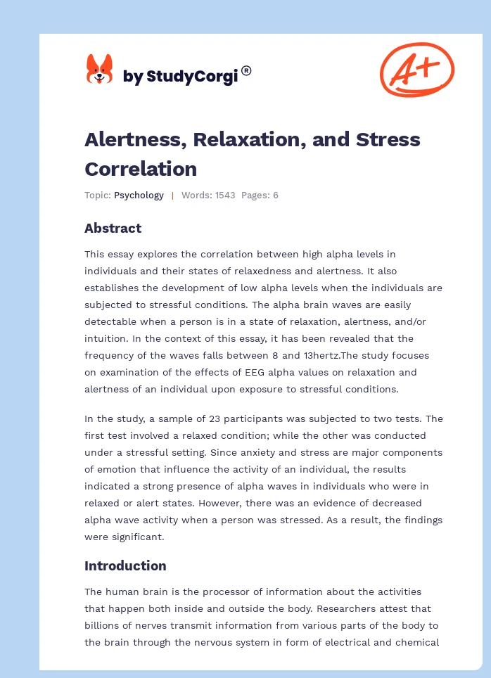 Alertness, Relaxation, and Stress Correlation. Page 1