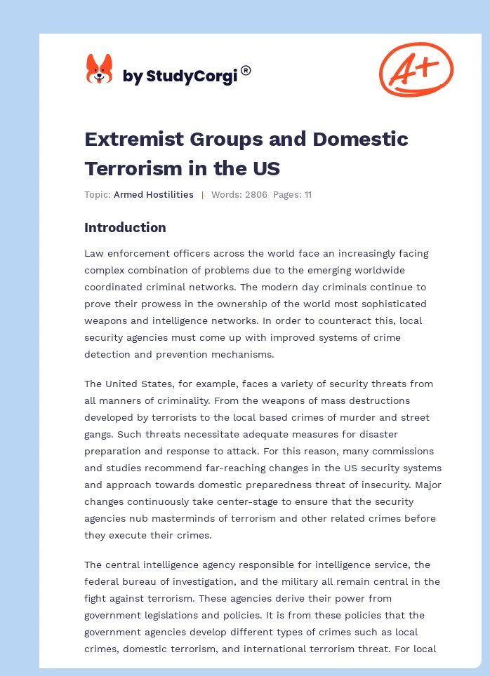 Extremist Groups and Domestic Terrorism in the US. Page 1