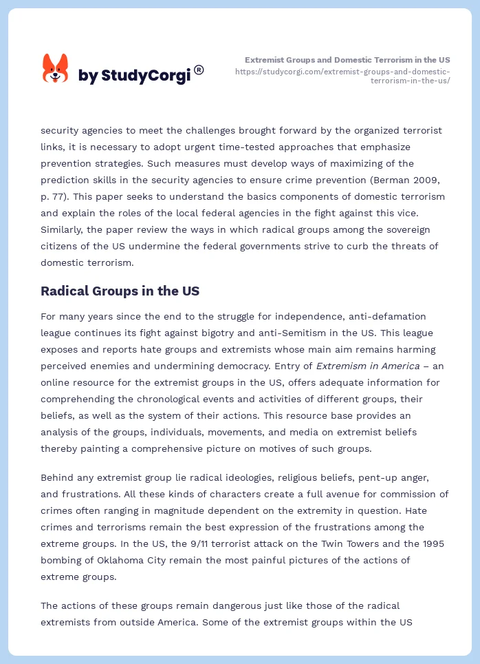 Extremist Groups and Domestic Terrorism in the US. Page 2