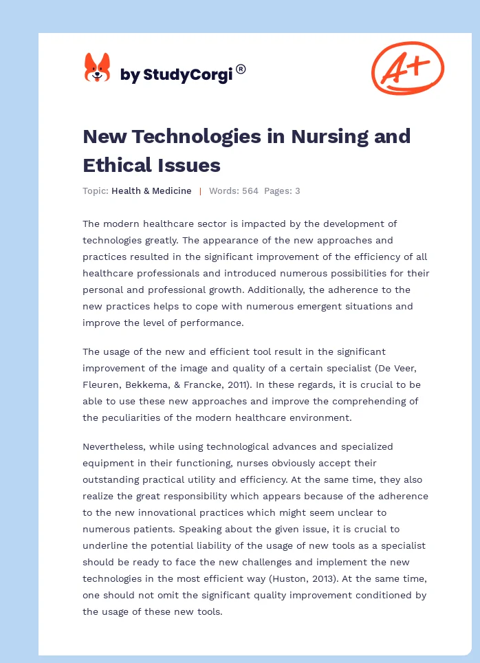 New Technologies in Nursing and Ethical Issues. Page 1