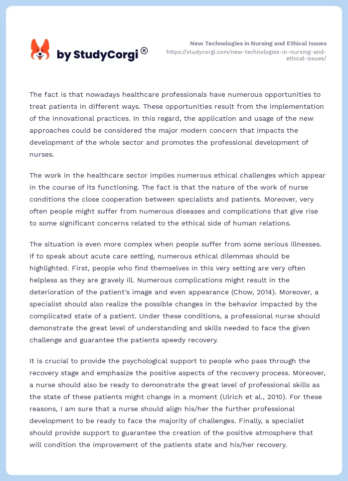 New Technologies in Nursing and Ethical Issues. Page 2
