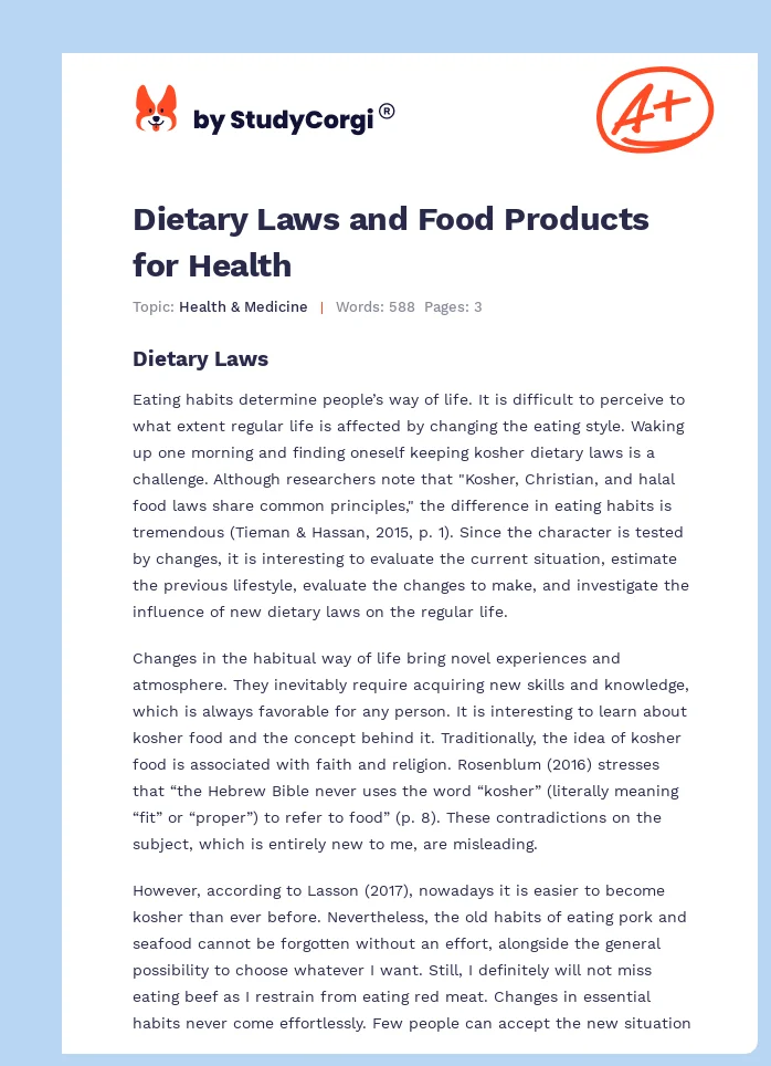 Dietary Laws and Food Products for Health. Page 1