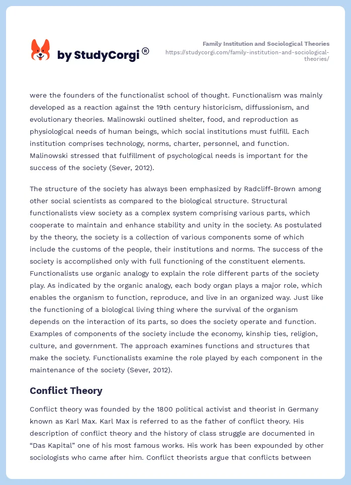 Family Institution and Sociological Theories. Page 2