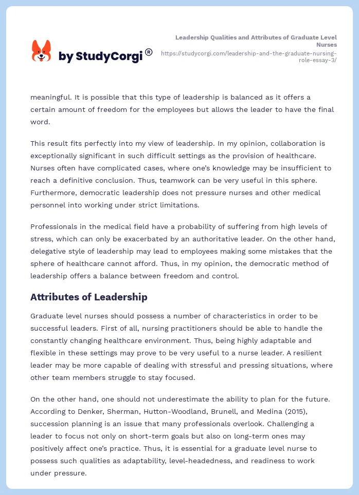 Leadership Qualities and Attributes of Graduate Level Nurses. Page 2