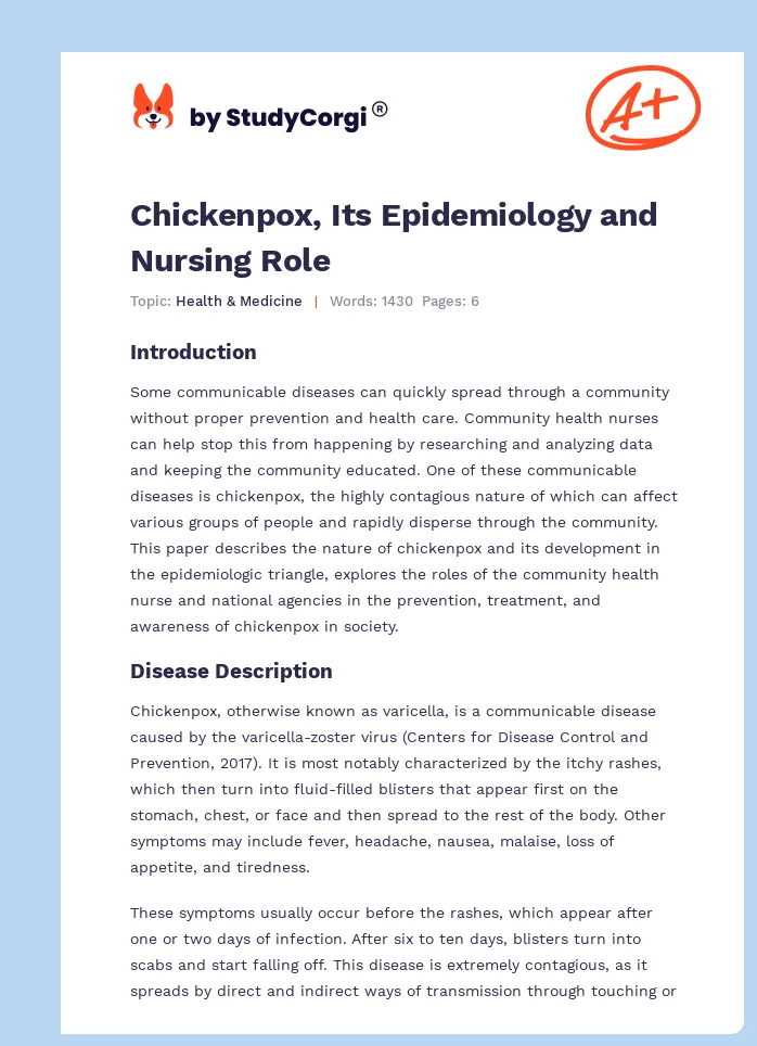 Chickenpox, Its Epidemiology and Nursing Role. Page 1