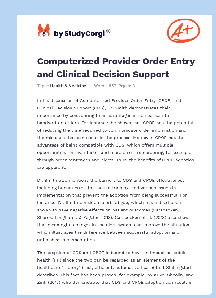 Computerized Provider Order Entry and Clinical Decision Support. Page 1
