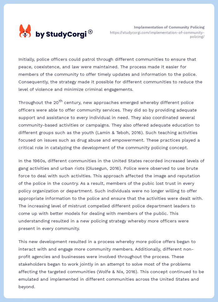 Implementation of Community Policing. Page 2