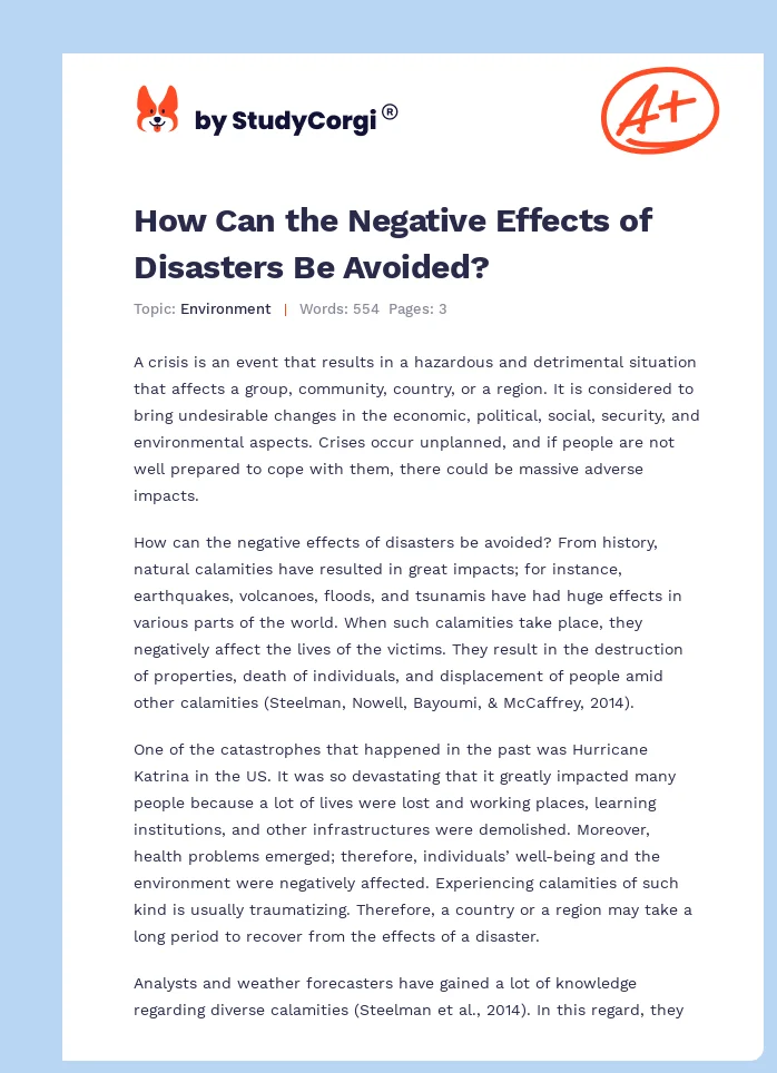 How Can the Negative Effects of Disasters Be Avoided?. Page 1