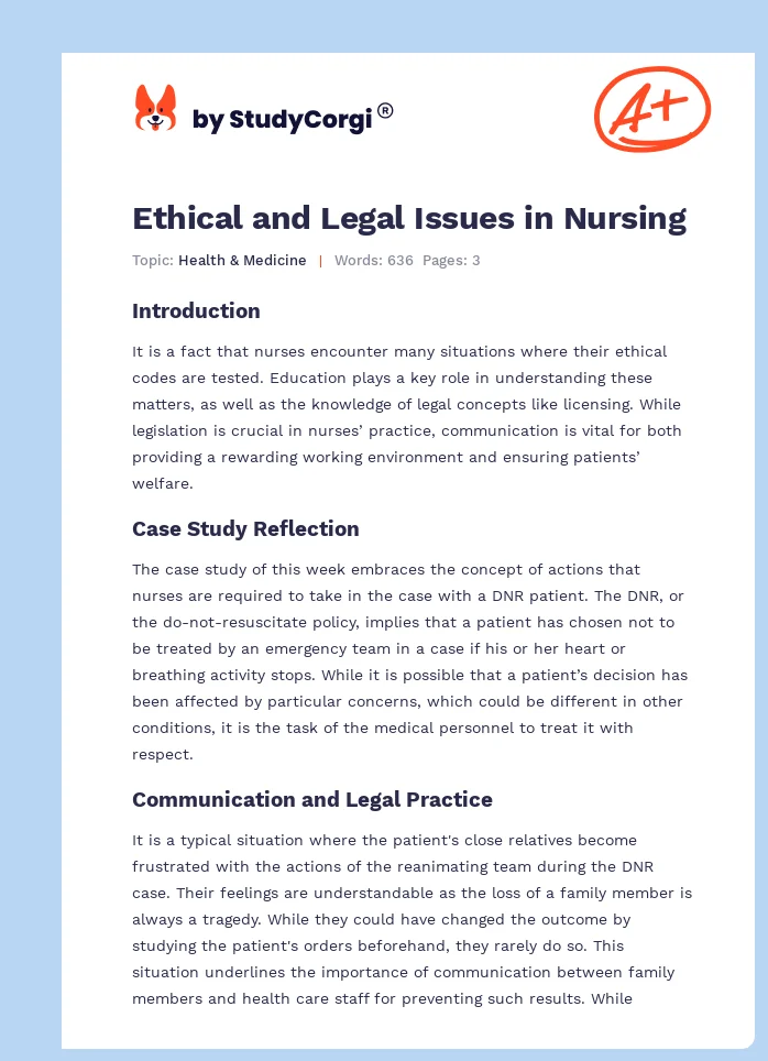 Ethical and Legal Issues in Nursing. Page 1