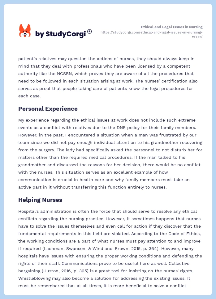 Ethical and Legal Issues in Nursing. Page 2