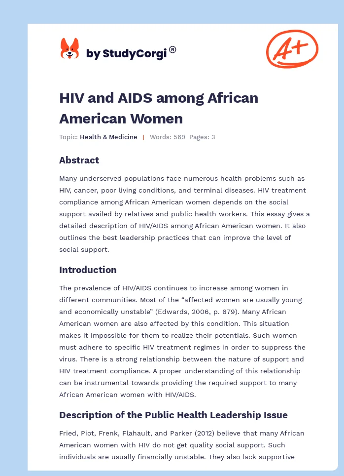 HIV and AIDS among African American Women. Page 1