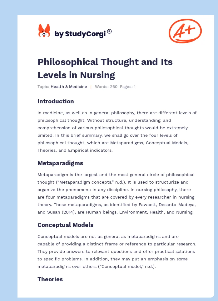 Philosophical Thought and Its Levels in Nursing. Page 1
