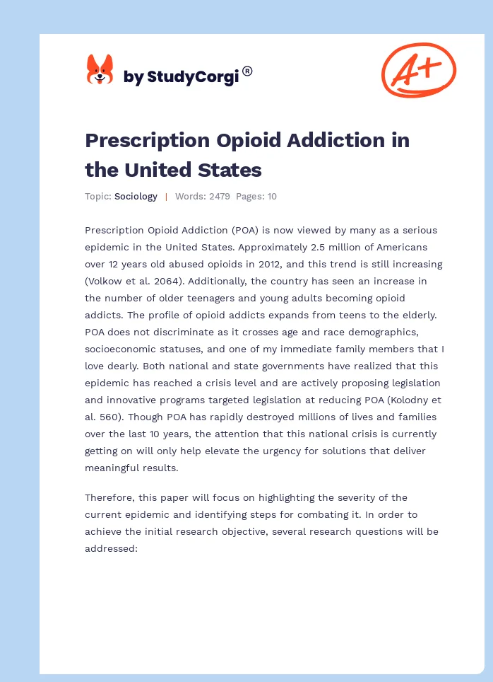 Prescription Opioid Addiction in the United States. Page 1