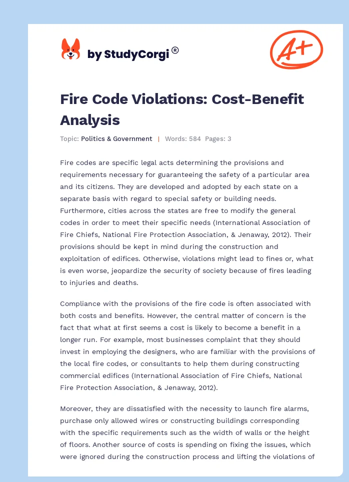 Fire Code Violations: Cost-Benefit Analysis. Page 1