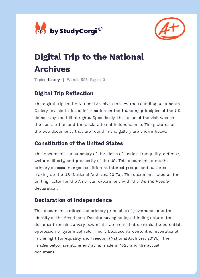Digital Trip to the National Archives. Page 1