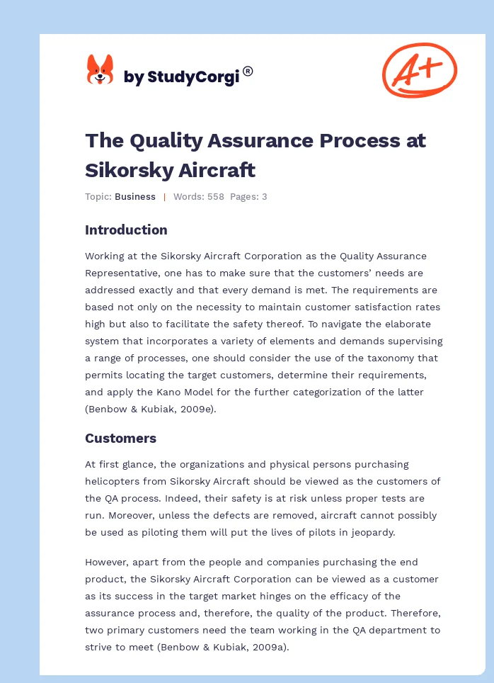 The Quality Assurance Process at Sikorsky Aircraft. Page 1