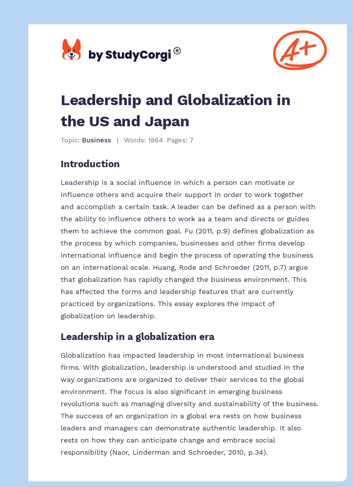 Leadership and Globalization in the US and Japan. Page 1