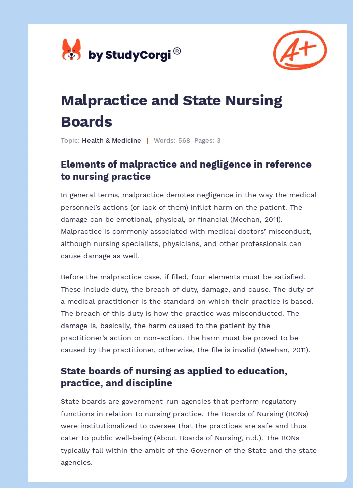 Malpractice and State Nursing Boards. Page 1