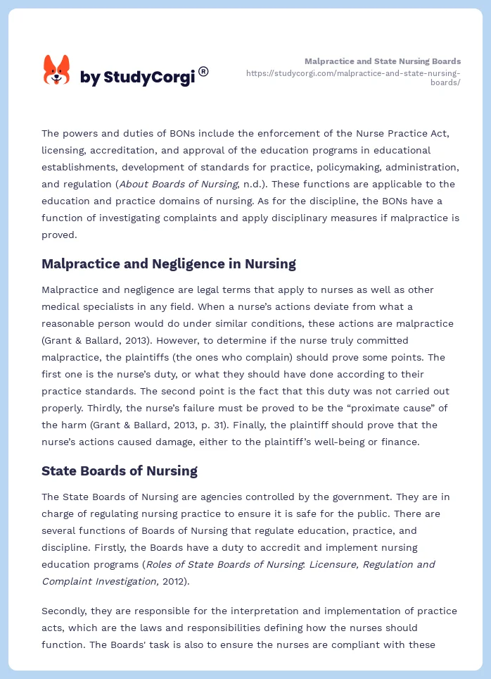 Malpractice and State Nursing Boards. Page 2