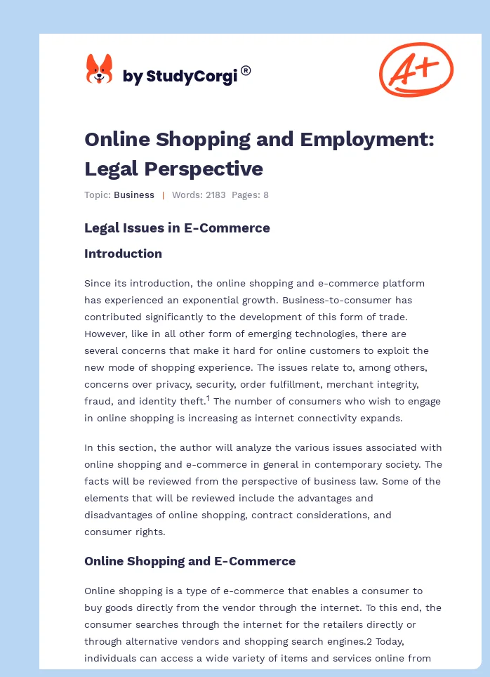 Online Shopping and Employment: Legal Perspective. Page 1
