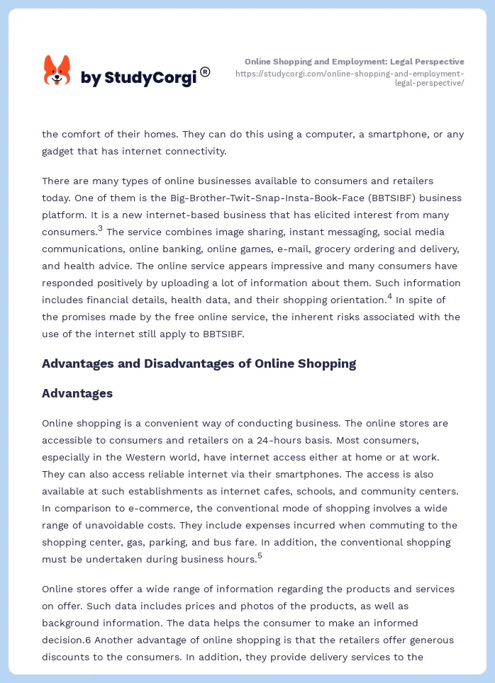 Online Shopping and Employment: Legal Perspective. Page 2