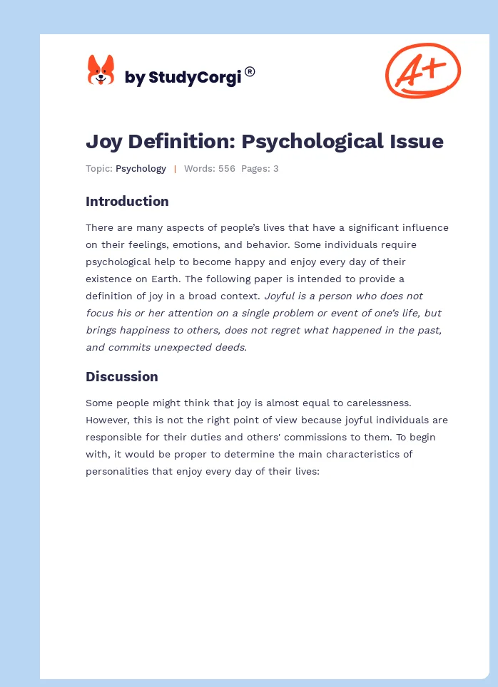 Joy Definition: Psychological Issue. Page 1