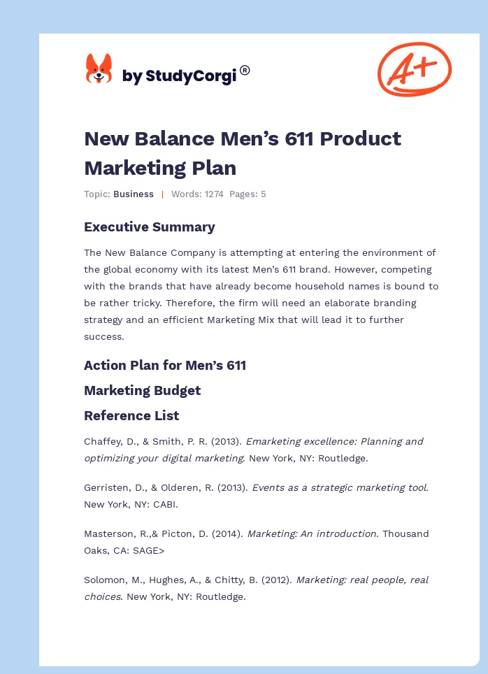 New Balance Men’s 611 Product Marketing Plan. Page 1